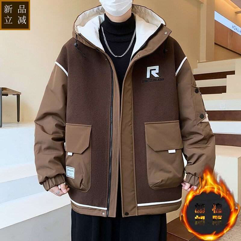 品质冬季新款青少年外套加厚棉服宽松男生休闲保暖棉衣连帽棉袄夹