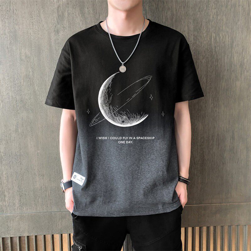 纯棉渐变色短袖t恤男士夏季薄款潮流圆领半袖打底衫衣服2026新款