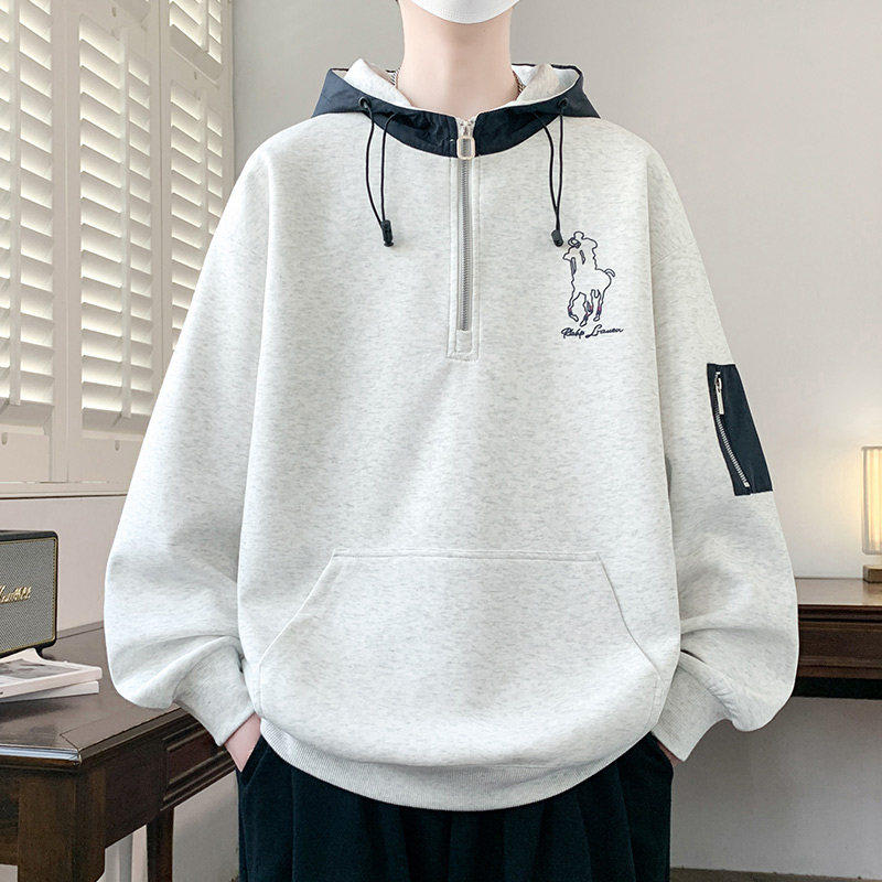 青少年连帽卫衣男士春秋季潮牌宽松学生半拉链上衣服春款休闲外套