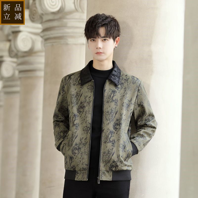 品质外套男2024新款春秋季青年翻领印花夹克青春潮流原创设计男士