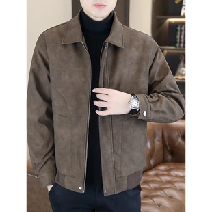 男士痞帅高级感翻领机车皮衣外套男款春秋季潮流宽松休闲PU皮夹克