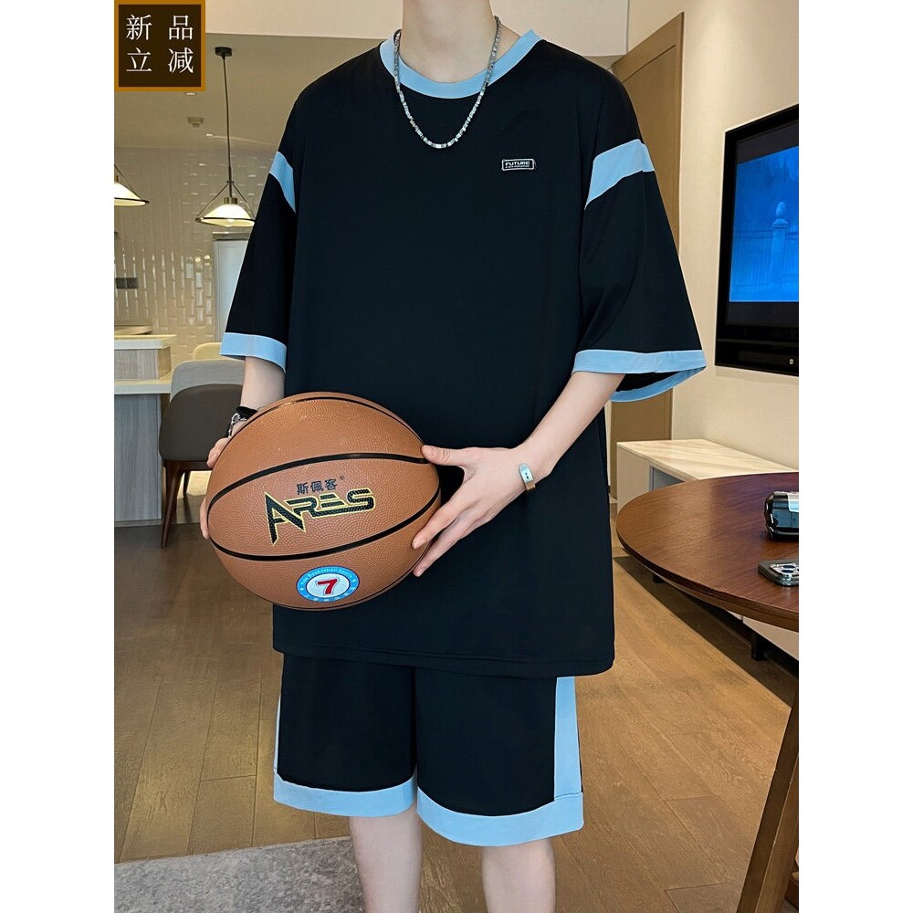 冰丝短袖t恤男孩初高中学生速干篮球衣服套装青少年宽松大童运动