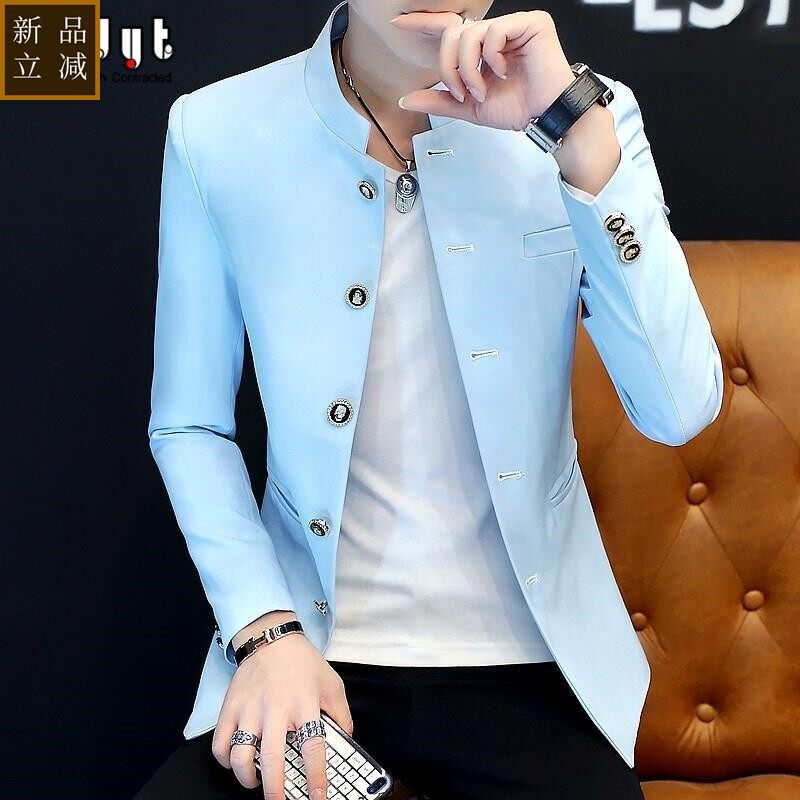 品质男士韩版立领西服春秋薄款中山装休闲小西装修身上衣个性百搭