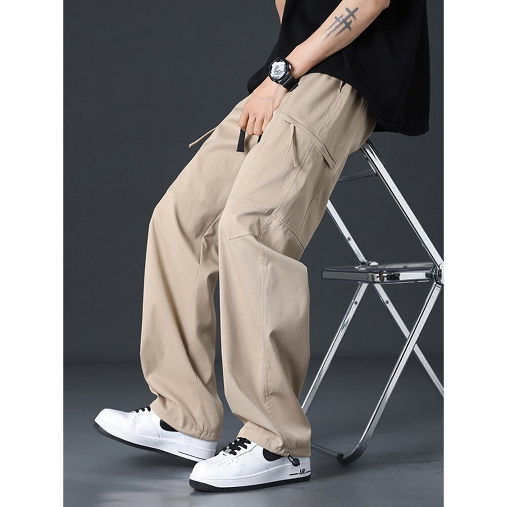 青少年夏季薄款冰丝工装长裤13岁男孩初中学生15大童速干休闲裤子