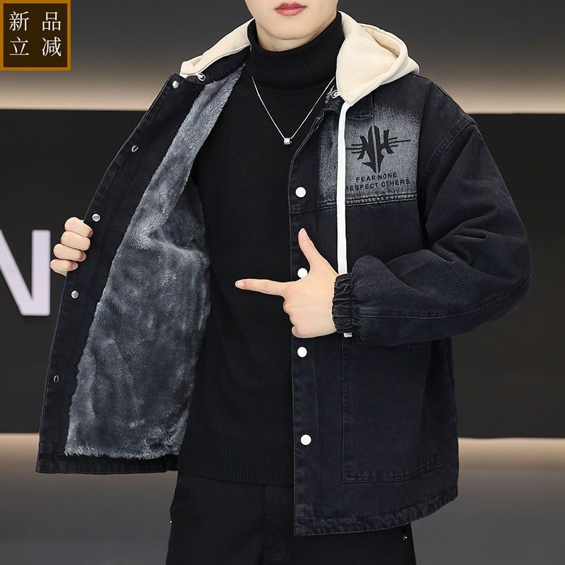 品质牛仔棉衣男女同款休闲宽松外套男士连帽棉服冬季加绒加厚保暖