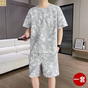 2026新款男士夏季套装冰丝薄款潮流休闲短袖t恤男款短裤搭配一套