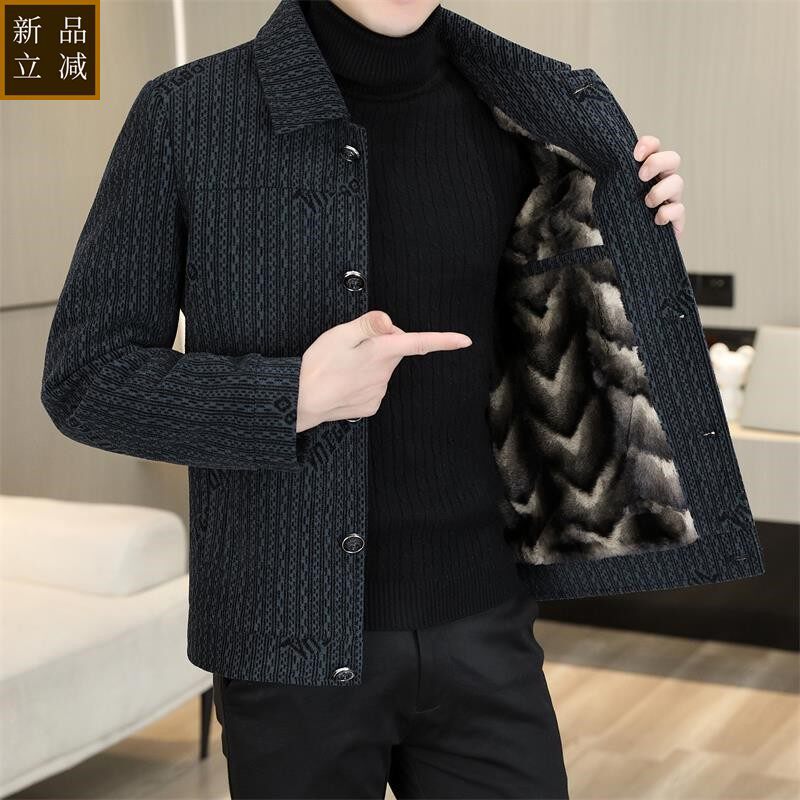 品质韩版高档毛呢加绒宽松秋冬季青年洋气翻领加厚夹克百搭休闲民