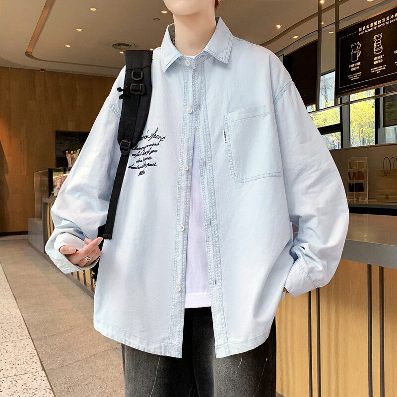 纯棉防晒衬衫外套男长袖宽松青少年学生帅气衬衣防晒服春夏季薄款
