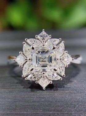 白金不变色莫桑石雪花指环吊坠