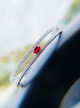 9k白金合金微镶莫桑石钻开口手镯子合成红宝石设计师款个性复古