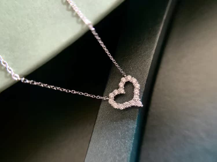 14k白金au585培育金刚钻石进口白闪满钻爱心坠项链T小号永久保色