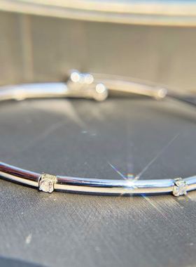 白金开口莫桑石微镶弹力百搭手链