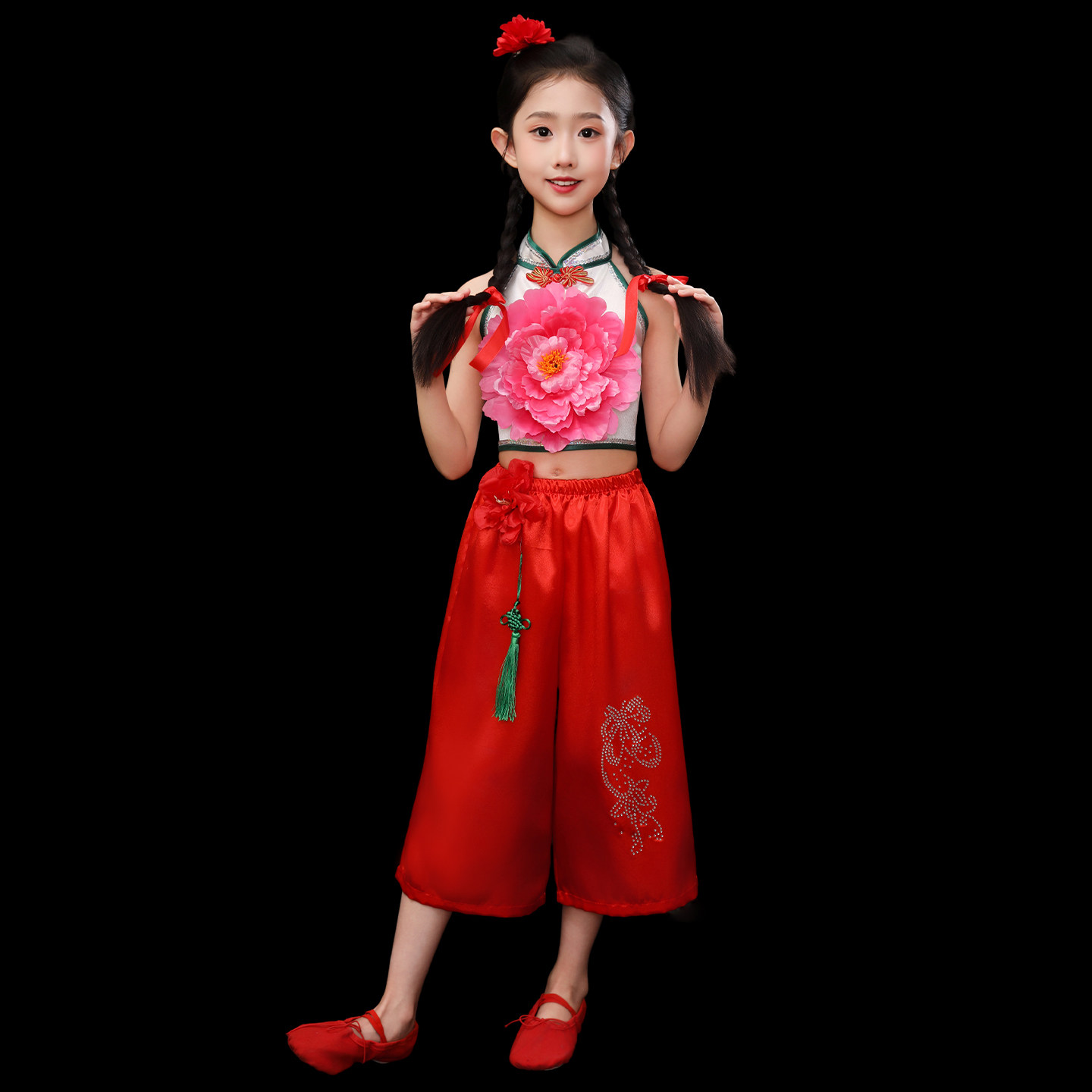 六一红色喜庆演出服桃李杯古典舞表演服辣妹子秧歌舞手娟舞蹈服装