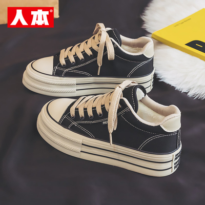 人本冬季二棉鞋子女高帮帆布鞋
