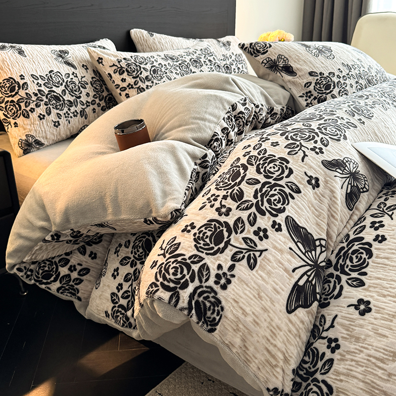 牛奶绒四件套法兰莱绒被套加厚