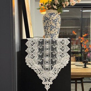 法式镂空蕾丝桌旗美式复古茶几长条盖布轻奢高级白色中古风餐桌巾