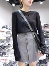 长袖 韩版 针织T恤女打底衫 宽松纯色简约薄款 2019秋季 上衣 新款 女装