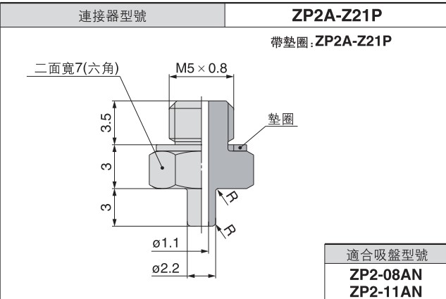 ZP2A-Z21P SMC喷嘴型真空吸盘接头螺丝基座外牙ZP2-T08/T11ANN-A5