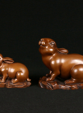 紫铜大小号办公室桌面兔子摆件