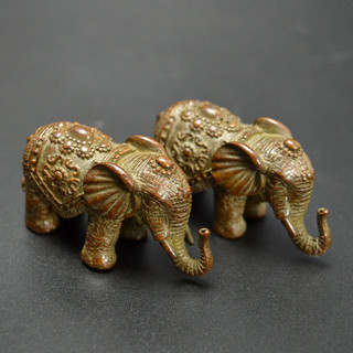 实心黄铜大象摆件一对仿古吉祥铜器工艺品茶宠手把件古玩收藏小号