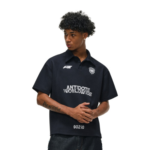 ANTIDOTE 美式运动徽章球衣男夏季短袖t恤复古印花翻领polo衫上衣