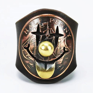 原创阿美咔叽英国复古真皮半便士硬币方巾扣领巾皮环嘻哈小丑吐舌