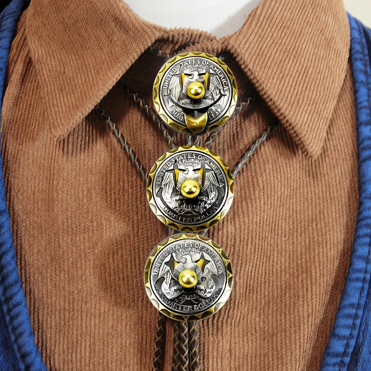 小丑复古印弟安真硬币波洛领带BOLO TIE皮绳阿美咔叽美国西部牛仔