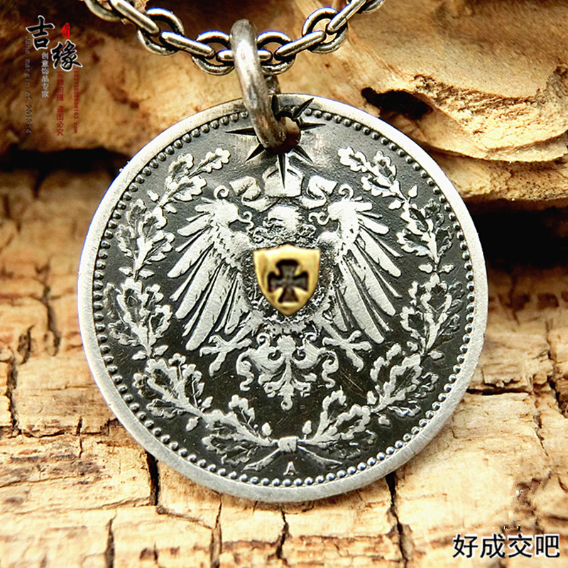 手工定制养牛鹰标纯金吊坠项链