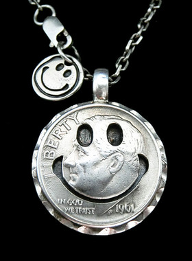 手工小飞人银币笑脸男女项链吊坠