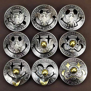 好成交吧手工镂空50美分真硬币30mm财布扣吐舌小丑笑脸皮具装饰扣