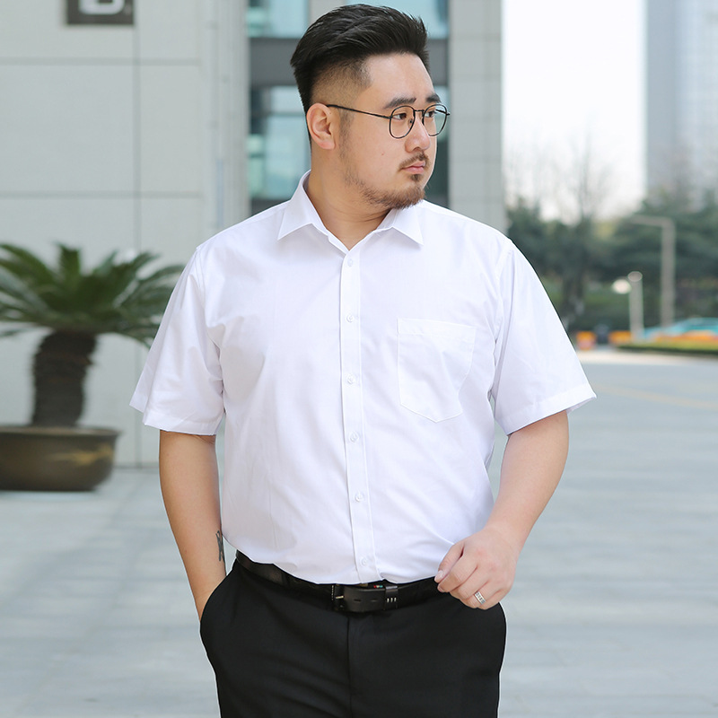 胖大潮大码短袖衬衫男士夏季超大号宽松加肥衬衣胖子显瘦纯色职业