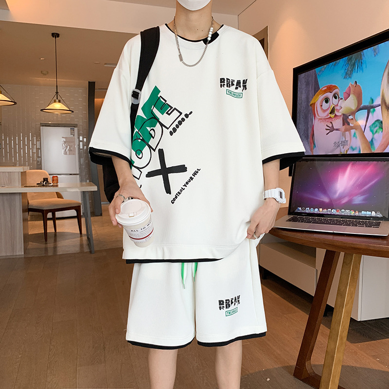 短袖短裤套装男夏季潮牌宽松假两