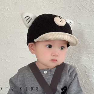 婴儿鸭舌帽子春秋薄款羊羔毛绒棒球帽软檐2025新款男女童冬天保暖