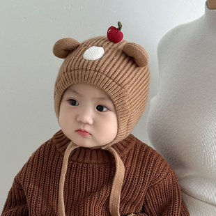 宝宝毛线帽秋冬季保暖加厚防风包脸帽婴儿男女宝超萌针织护耳帽子