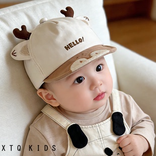 婴儿帽子春秋薄款可爱超萌小鹿小月龄宝宝遮阳鸭舌帽短檐户外防晒