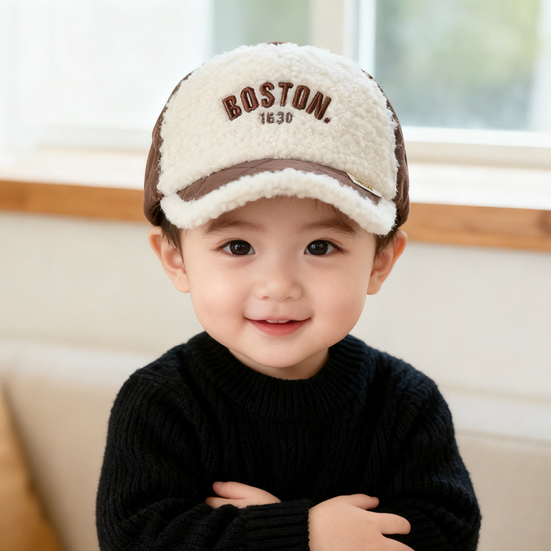 宝宝鸭舌帽帅气字母羊羔毛