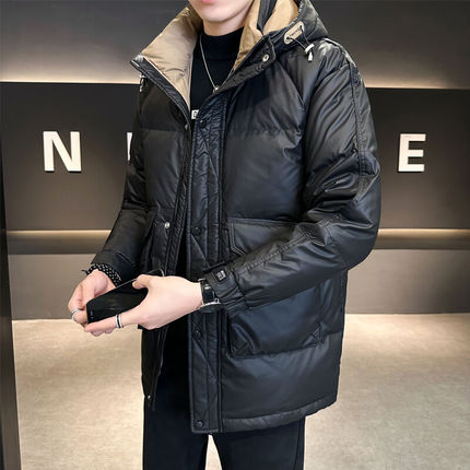 中长款羽绒服男士冬季2024新款大码宽松潮牌加厚白鸭绒连帽外套潮