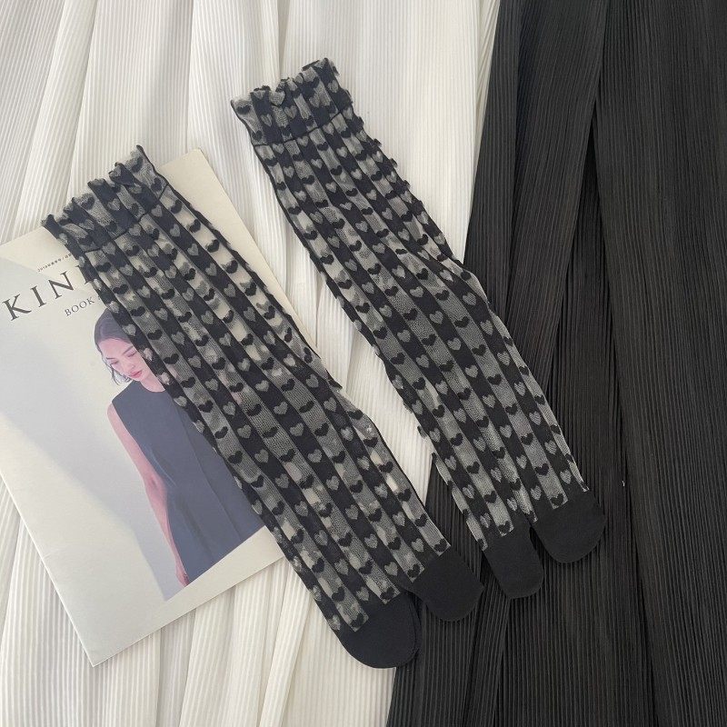 袜子铺子分趾蓬蓬花边爱心提花透明水晶丝夏季薄款女袜二趾袜