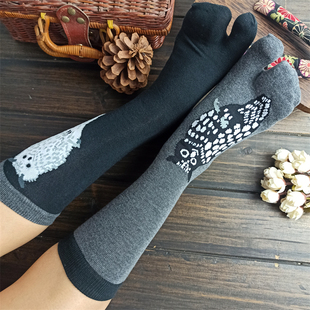 袜子铺子日本SOUSOU日系AB猫头鹰足袋二指分趾鞋纯棉高筒鞋木屐袜