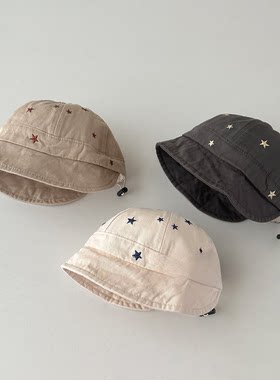 婴儿遮阳渔夫帽春秋季洋气五角星刺绣盆帽3-6个月小月龄宝宝帽子9