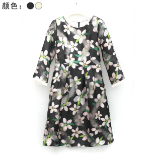 国内专柜品牌撤柜折扣 水墨印花提花蓬蓬摆连衣裙 千系列2020春装