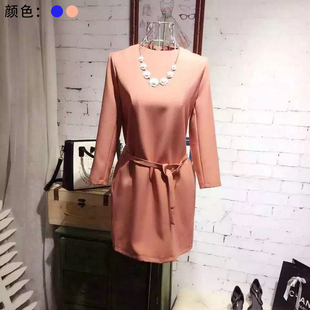 2016秋装新款 名媛性感小露背松紧腰系带显瘦纯色厚实打底连衣裙