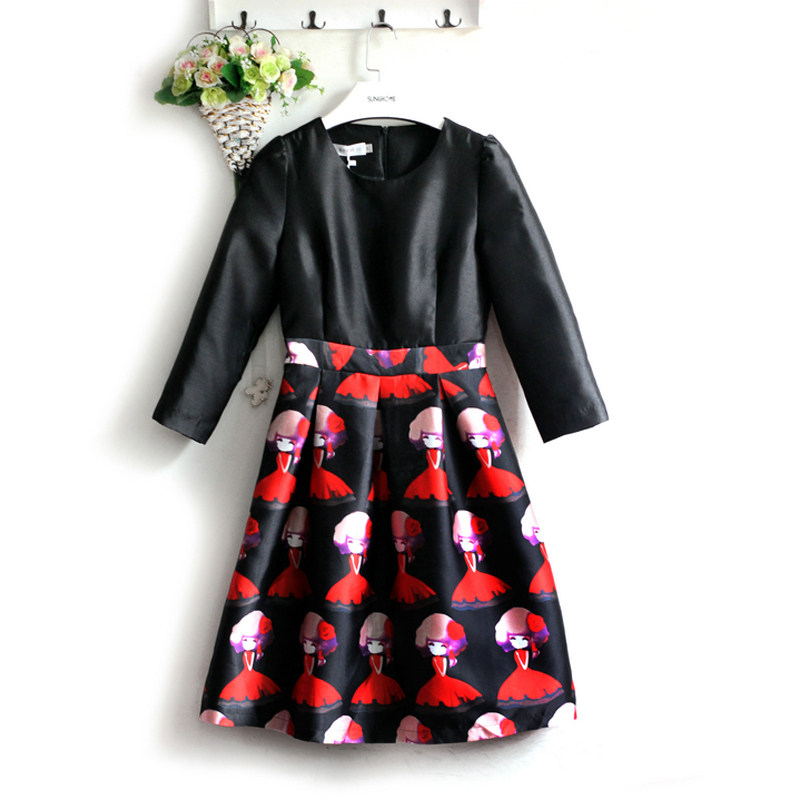 品牌撤柜秋冬名媛优雅复古赫本人像绸缎面蓬蓬摆拼接中长款连衣裙