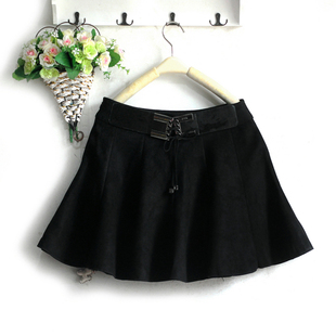 品牌撤柜 澳LX春装复古系带鹿皮绒显瘦荷叶摆防走光短裙半身裙裤