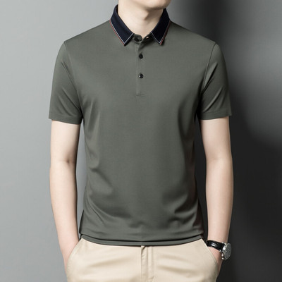 伦巴宝利娇翻领宽松青春流行男无痕桑蚕丝T恤衫