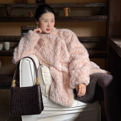 翻领毛毛外套女冬季2025新款皮毛一体加厚中长款仿水貂毛皮草大衣