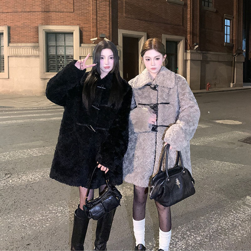 羊羔毛大衣中长款皮毛一体毛毛