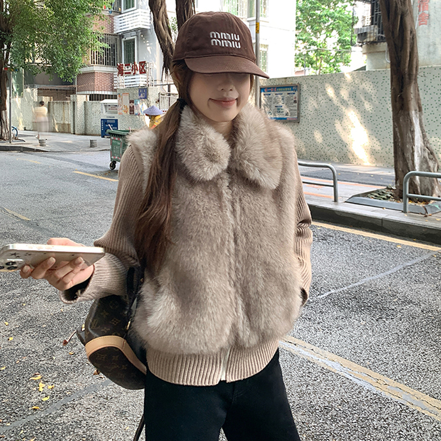 冬季可拆卸袖子狐狸毛外套