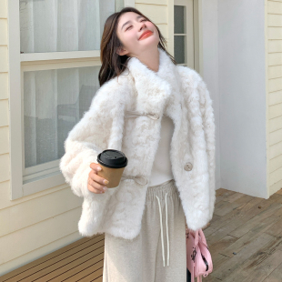 千金感蝴蝶结立领仿水貂毛外套女皮毛一体厚毛毛保暖短款 皮草大衣