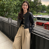 黑色PU皮衣外套女春秋装 圆领气质机车夹克上衣 港风复古休闲短款